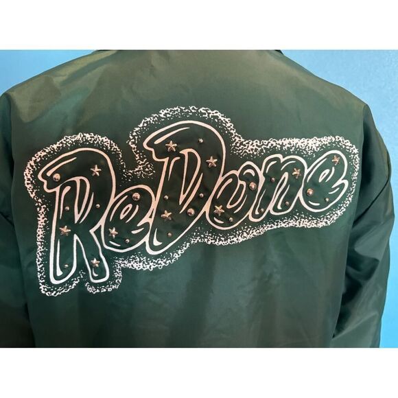 NWOT SAMPLE RE/DONE Cropped Open Front Jacket Pockets Logo with Studs S M - Picture 6 of 8